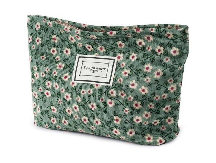 Kulturtasche Cord Blumenmuster Grün 26 cm, 20x2x30 cm, Badaccessoires, Kosmetikdosen