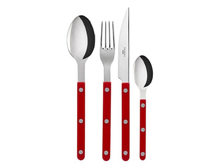 Sabre Paris 24 pièces\, Set de couverts de table pour 6 Personnes 24cm Bistrot\, couleur Bordeaux et finition brillante : Couteaux\, fourchettes\, cuillères à soupe et petites cuillères