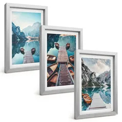 BILDER SET 3er Set - 20x30 cm Silberner Rahmen - Seebrücken, Boote, Frieden