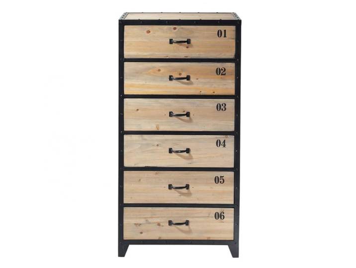 Chiffonnier industriel 6 tiroirs en métal noir et bois de sapin