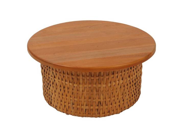Table basse HWC-P15 table d'appoint table de salon table de salon bois d'acajou rotin ronde Diam. 75 cm