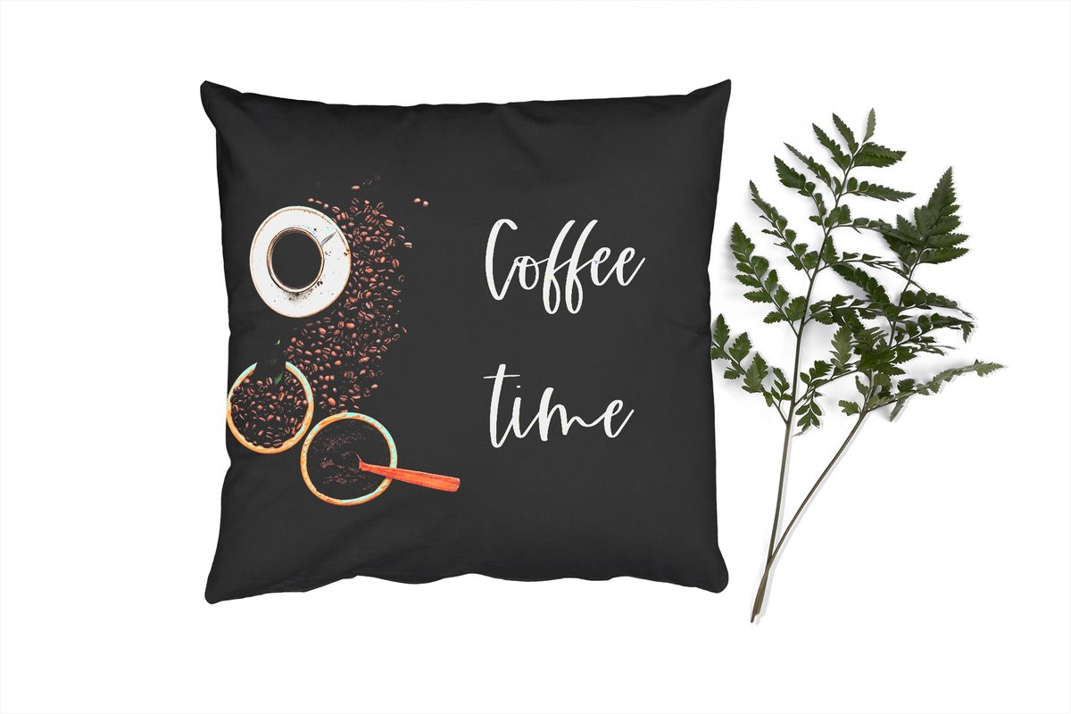 PillowMonkey Sierkussen Coffee Time met Quote - 40 x 40 cm
