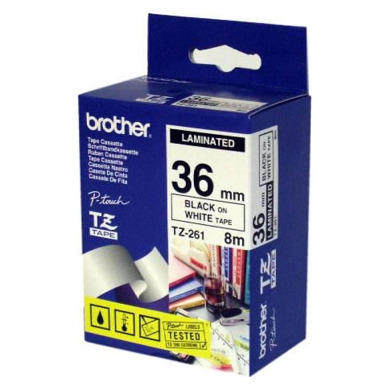 Brother TZ-261 laminiert 36mmx8m, schwarz/weiss (3.60 cm, Schwarz, Weiss) (TZ-261)