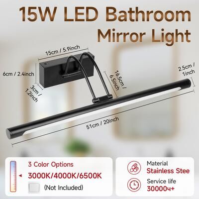 Fusion Finds Mirror Light Fixture With Tri Color Memory Mode For Bathroom Vanity & Makeup Mirror black