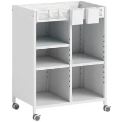 MODFU Bücherregal aus Metall in Weiß, 53x34x69,5 cm, auf Rollen mit verstellbaren Böden