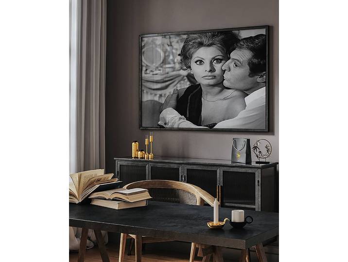 Bild Sophia Loren & Marcelo Mastroianni Rahmen: Buche Massiv, lackiert Abdeckung: Acrylglas Multicolor 73 x 93cm