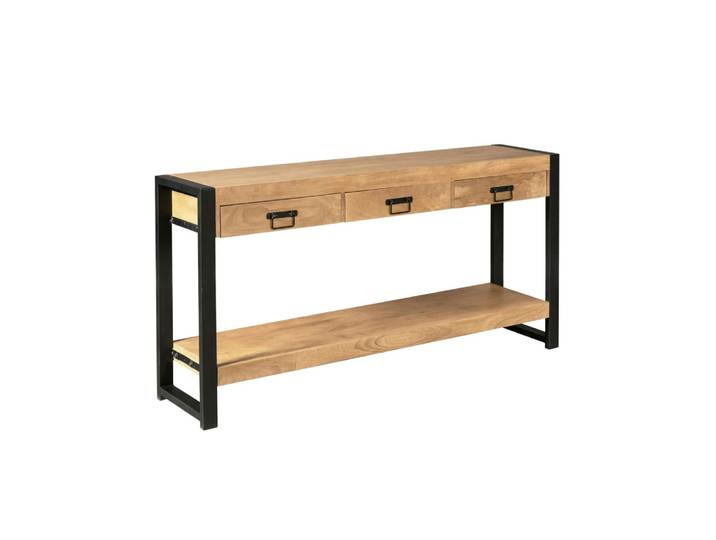 Meuble console 3 tiroirs 150 cm, bois clair