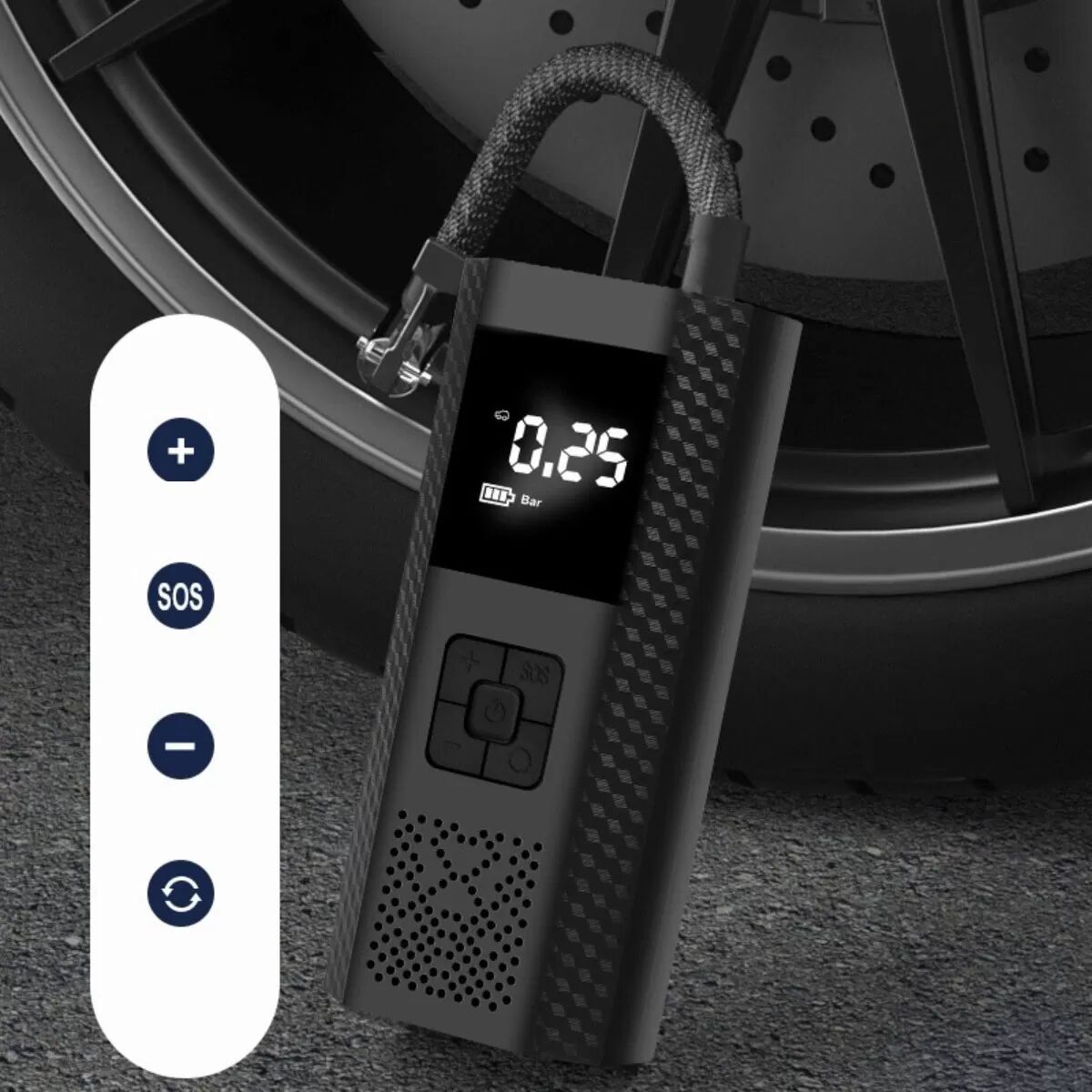 INF Kabelloser Reifenfüller VC029B – Wiederaufladbare Luftpumpe 2000mAh mit Digitalanzeige, integrierter LED und USB-C,