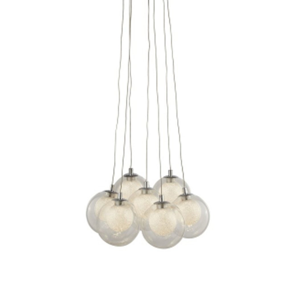 Searchlight Hanglamp Cluster met 7 lichtpunten in zilver en transparant glas