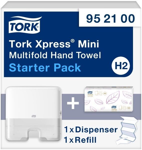 Tork H2 Startpakke Dispenser & Håndklædeark, Hvid