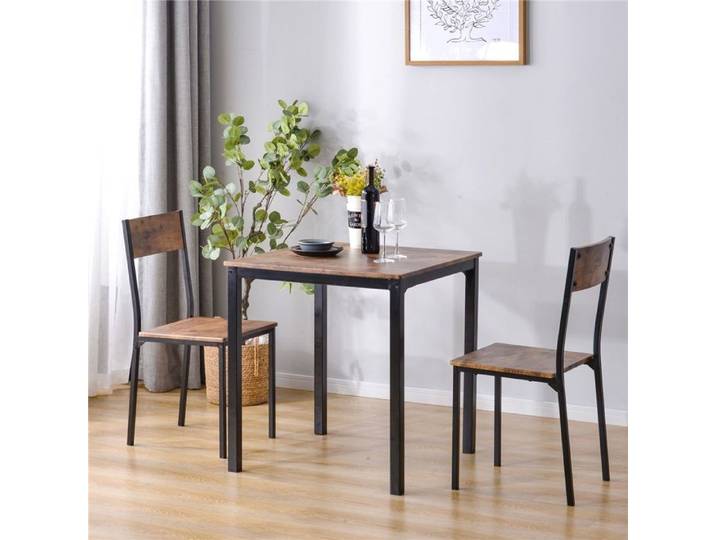 Ensemble Table à Manger Carrée Vintage Brun avec 2 Chaises - Ensemble Salon Salle à Manger Balcon
