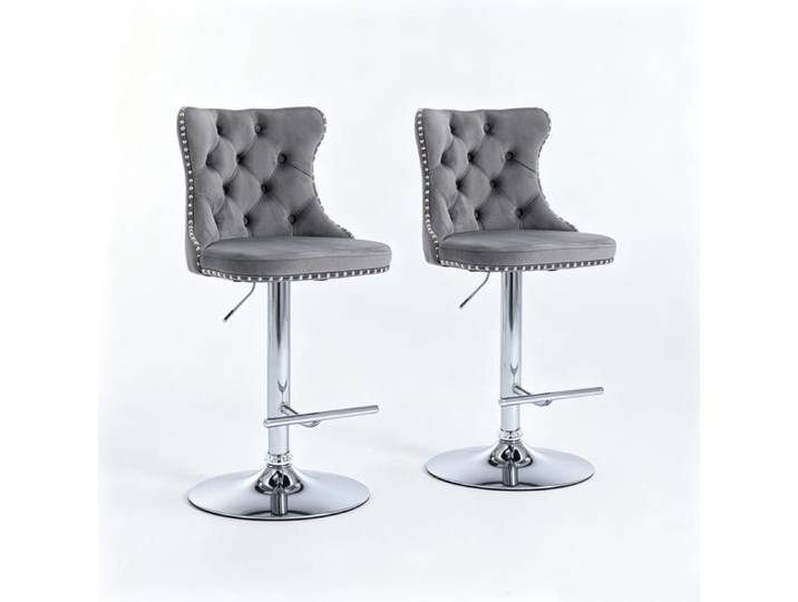 Tabouret de Bar Lot de 2 Chaise de Bar en Velours Réglable en Hauteur Tabouret Comptoir avec Repose-Pieds pour Comptoir Cuisine Gris