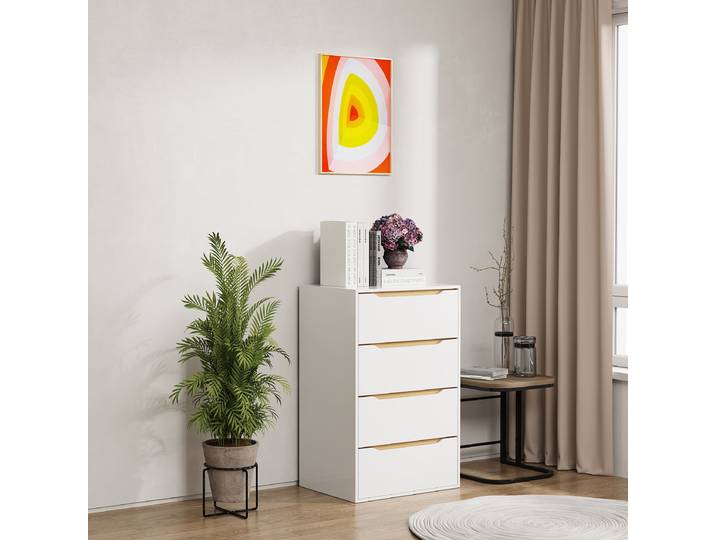Kommode Malira 102cm Weiß/Weiß/Eiche Dekor