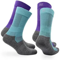 NORFOLK Wandersocken 60% Merinowolle, 2er, Anti-Blasen & Stoßdämpfung Trekkingsocken - Leonardo, Größe 35-38 in Türkis Türkis