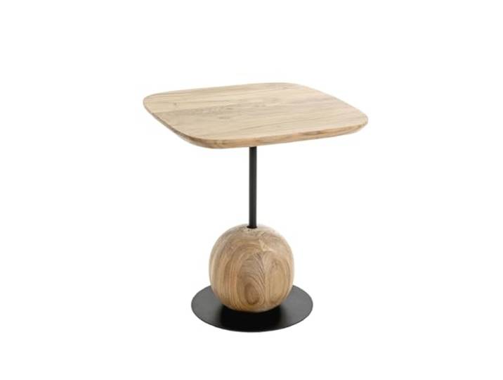 möbelando Beistelltisch >54970< - Moderner Akazien-Tisch mit Kugelform-Element und schwarzem Stahlrohrgestell - 45 x 50 x 45 cm (B/H/T), Ideal für Flur und Wohnzimmer - Funktionalität trifft Design