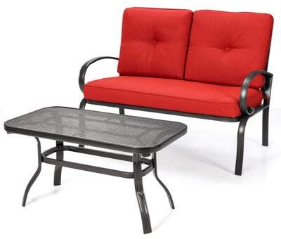 Costway 2 Pieces Patio Outdoor Cushioned Coffee Table Seat-Red