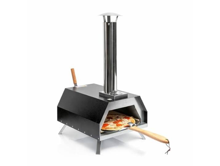 InnovaGoods® Pellet Pizza Oven avec accessoires\, four à pizza avec base en pierre Ø 0cm max. cuisson rapide jusqu'à 500ºC et plaque à pizza 30x30cm. Comprend une cheminée et un sac de transport.