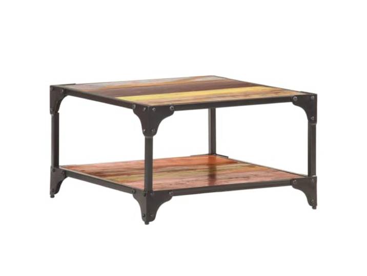 GHVBNMF Couchtisch 60x60x35 cm Altholz Massiv Rustikal Kaffeetisch Industrieller Wohnzimmertisch aus echtem Altholz und Metallrahmen mit praktischem Ablagefach fuer Medien.