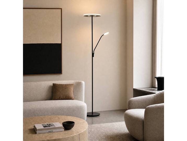 LED Deckenfluter Raymond Lucande, dimmbar, schwarz, für Wohn- / Esszimmer, Metall, Modern