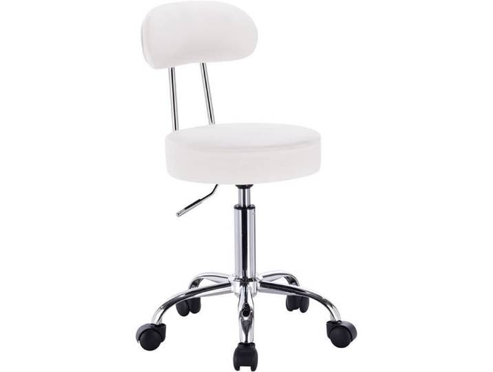 WOLTU 1 X Tabouret de bar pivotant tabouret de travail à roulettes chaise de bureau avec dossier hauteur réglable Blanc