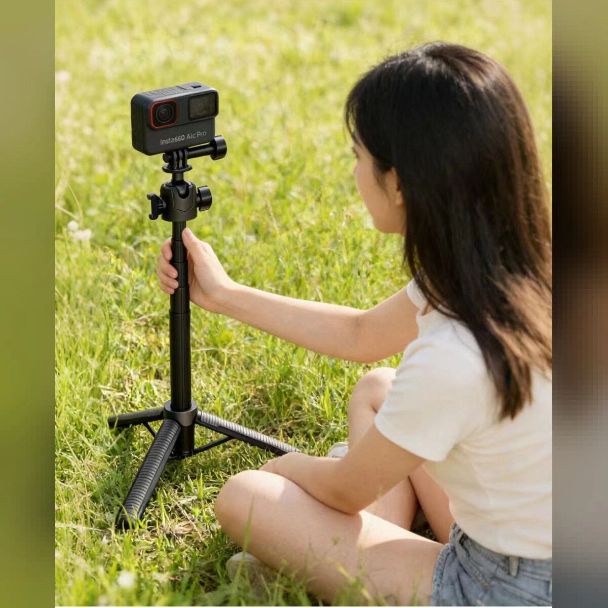 INF Action-Kamera-Selfie-Stick-Stativ mit 360-Grad-Kugelkopf, 20.2–52.8 cm Teleskopstab und Kaltlichtschuh-Halterung