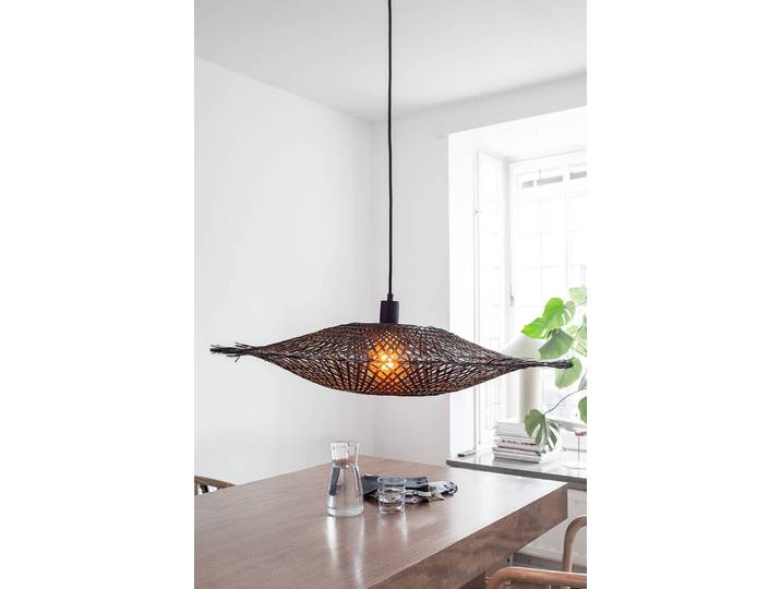 Suspension Kumo 75cm Noir Fer verni Tiges de bambou E27