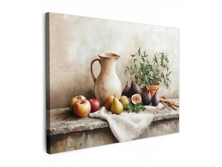 MuchoWow Leinwandbild - Obst - Kräuter - Ländlich - 80x60 - Malerei, Naturfarben, Textil, Kiefer, Abstrakt, Rechteckig, 80x60 cm, gerahmt, Bilder & Rahmen, Bilder, Wandbilder