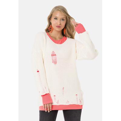 Strickpullover CIPO & BAXX "WP240", Damen, Gr. S, ecru, Casual, regular fit, Rundhals, Pullover Strickpullover