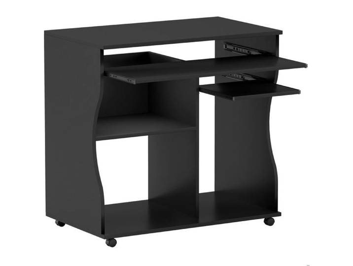 ELVORIN Bureau informatique avec roulettes 80 x 48 x 75 cm tablette clavier coulissante étagères ouvertes noir