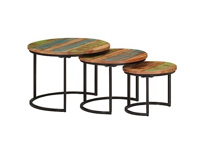 HEFZGDB Satztische 3 STK. Recyceltes Massivholz Altholz Couchtische Beistelltische Stapelbar Stabile Tischplatte Vintage Design