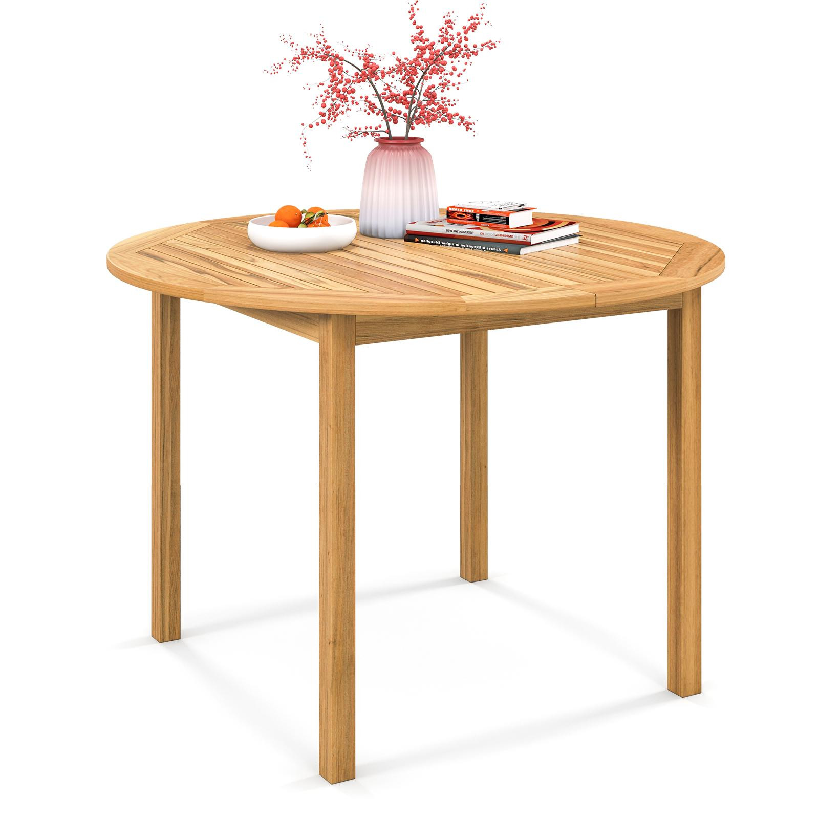Costway Ronde Tuintafel van Acaciahout, Diameter: 100 cm