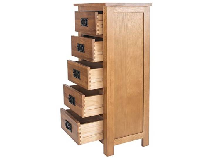 Oak Schrank mit 5 Schubladen, schmal, Aufbewahrung, Kommode mit Massivholzbeinen für Flur, Wohnzimmer, Schlafzimmer, rustikal