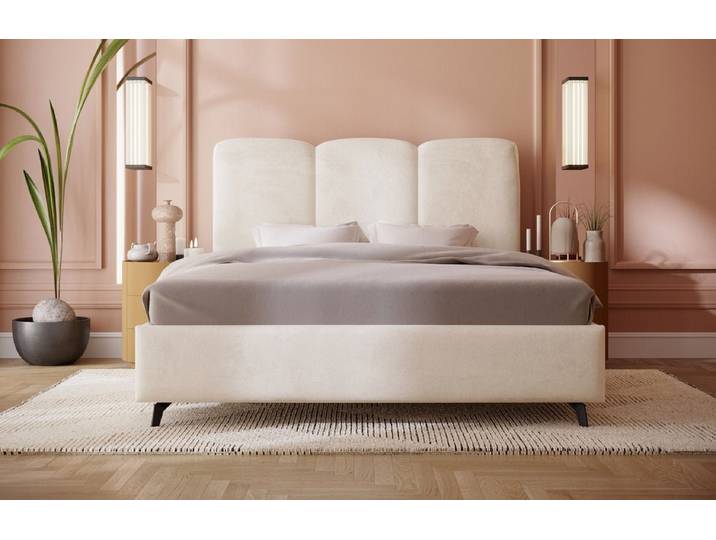 Designer Polsterbett Mirella in Samt ohne Stauraum - 160x200 - Hellgrau - Luxusbetten24