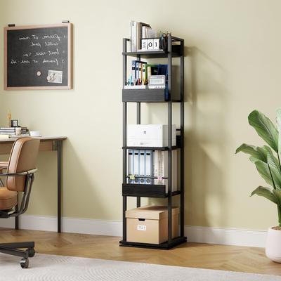 Garvee 5-Tier Rotating Bookshelf Tower, 360° Spinning Narrow Bookcase, Freestanding Tall Corner Book Shelf Organizer
