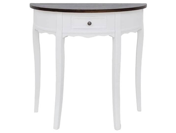 “Winter Sale TOP Table à café Blanche - Table console avec tiroir et dessus de table marron Demi-ronde PRO37051