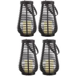 4x LED Außenleuchte Laterne Gartenleuchte Solar Dämmerungssensor Schwarz H 26 cm