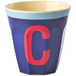 RICE Melamin Buchstabenbecher Vintage Medium, C Royalblau