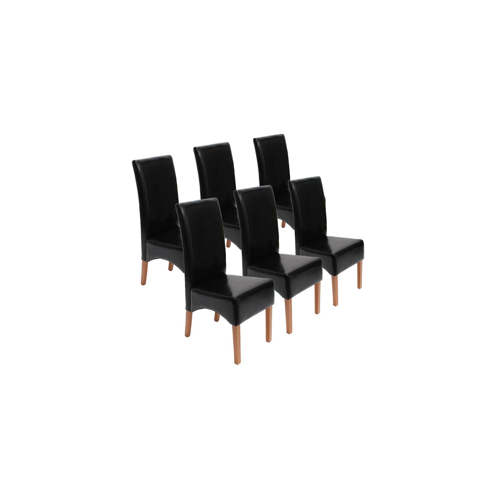 6er-Set Esszimmerstuhl Crotone, LEDER ~ schwarz,helle Beine
