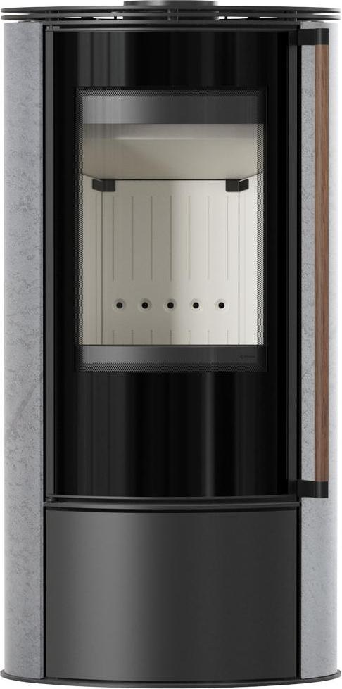 KRATKI ERIK Ofen Ø150 5 5kW GREY SATIN Stahldeckel Griff Jatoba Holz