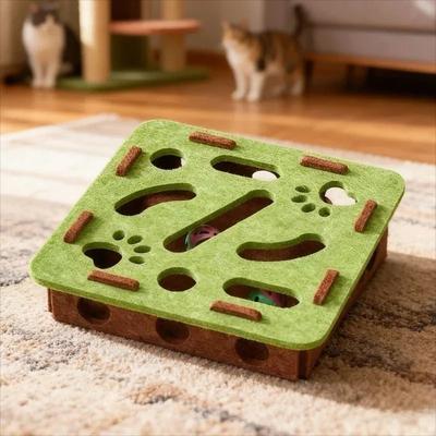 Inspired Living Interactive Felt Cat Puzzle Tunnel Toy square Green
