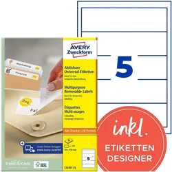 Avery Zweckform 125er-Pack Ordner-Rückenschilder zum Einstecken »C32267-25« weiß, 8 cm