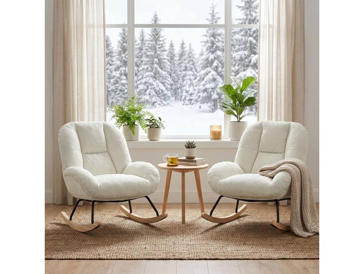 Lot de 2 fauteuils à bascule scandinaves en chenille beige