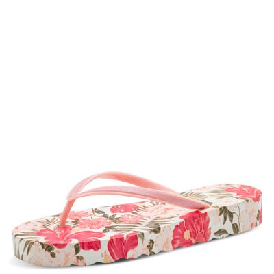 Zehentrenner TAMARIS, Damen, Gr. 36, Synthetik, rosa (rosa, fuchsia), Lederimitat, geblümt, kontrastfarbene Details, Schuhe Zehentrenner, Dianette, Sommerschuh, Pool Slide, Flat mit stylischen Print