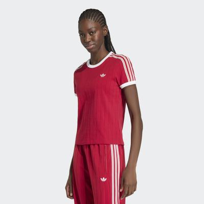 T-Shirt ADIDAS ORIGINALS "SCHMAL GESCHNITTEN, NADELSTREIFEN", Damen, Gr. M, rot (team victory rot, weiß, team victory rot), Obermaterial: 100% Baumwolle, Rundhals, Shirts T-Shirt, mit Nadelstreifen-Design, ohne Verschluss, aus Interlock-Material