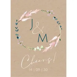 Flaschenetikett Hochzeit - Blumenkranz in Kraft individuell selbst gestalten
