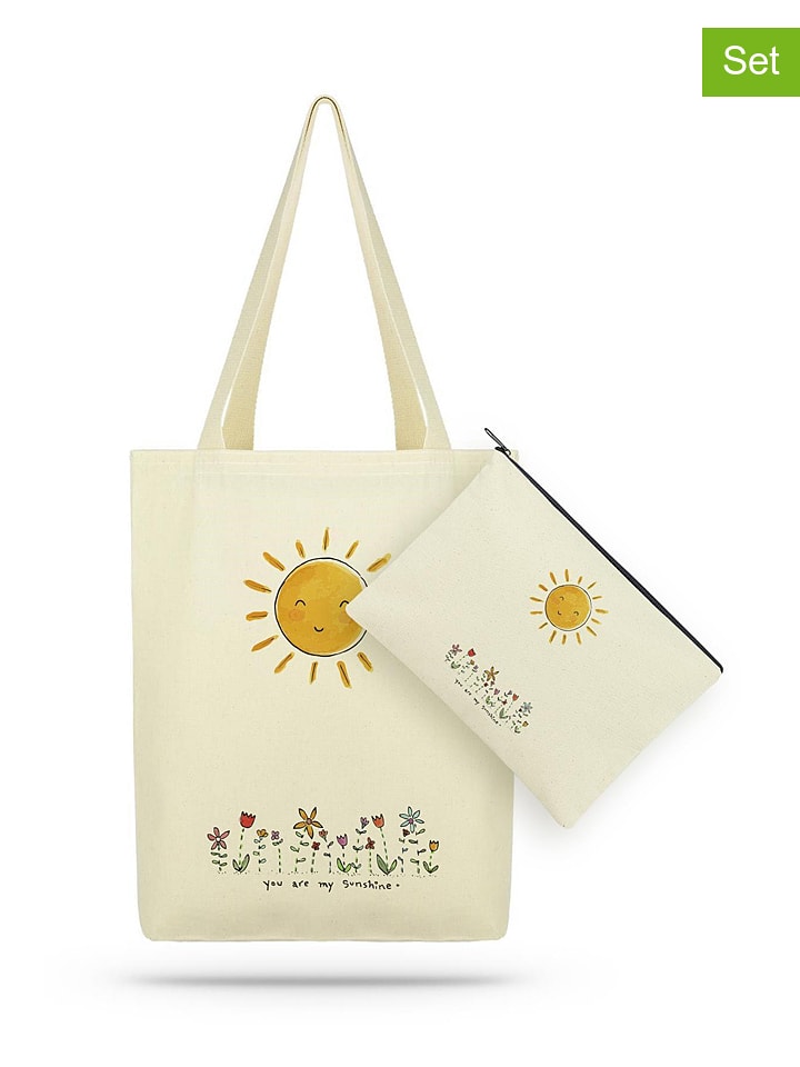 Lucky Bees 2tlg. Set: Schultertasche und Kosmetiktasche in Creme - onesize