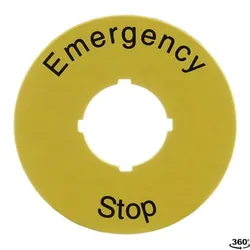 ABB CA6-1026 Schild D=59,-Emergency Stop-, Schwarzer Text auf gelbem Aluminiumschild, Ø 59 mm