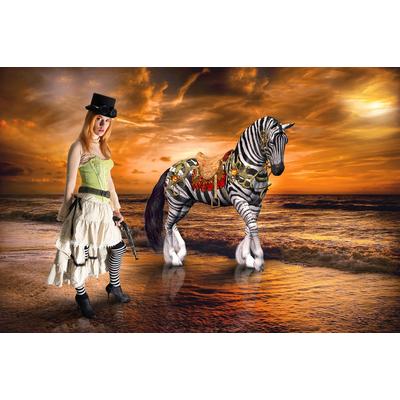 Fototapete PAPERMOON "Surreale Steampunk-Frau", bunt, B:2,5m L:1,86m, Vlies, Tapeten