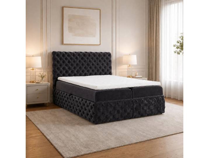 Home Collective Boxspringbett Polsterbett Doppelbett 120x200 cm Bett mit Stauraum Topper inklusive modernes Design Schlafzimmer Jugendzimmer Möbel Graphit