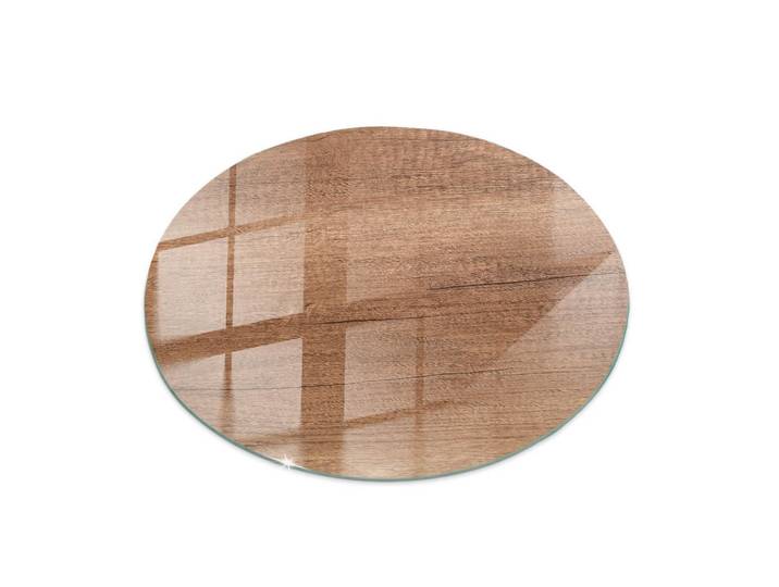 Tulup Glasplatte Ø100 Natürliche Holzmaserung, Braun, Glas, Rund, 100x100x0.4 cm, Esszimmer, Esstische, Tischsysteme